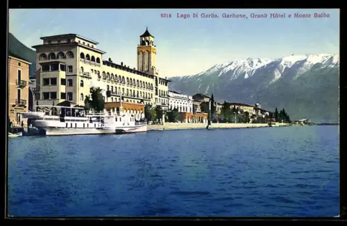 AK Gardone /Lago di Garda, Grand Hôtel e Monte Baldo con nave sul lago