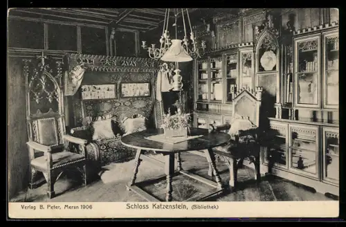 AK Meran, Schloss Katzenstein, Innenansicht der Bibliothek