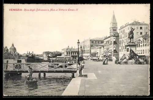 AK Venezia, Riva degli Schiavoni e Mon. a Vittorio Eman. II