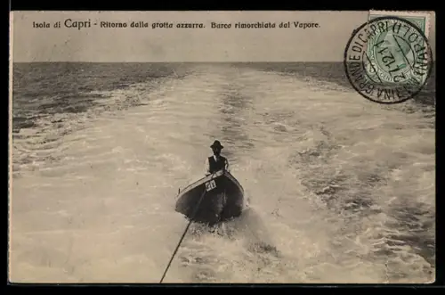 AK Isola di Capri, Ritorno dalla grotta azzurra, Barca rimorchiata dal Vapore