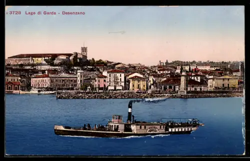 AK Desenzano /Lago di Garda, Panorama mit Dampfer