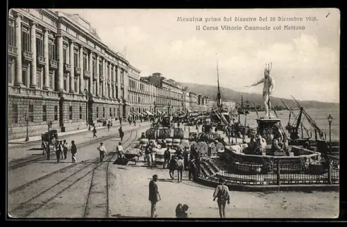 AK Messina, Prima del disastro 1908, Il Corso Vittorio Emanuele col Nettuno
