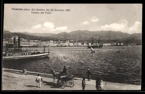 AK Messina, Prima del disastro 1908, Veduta dal Porto