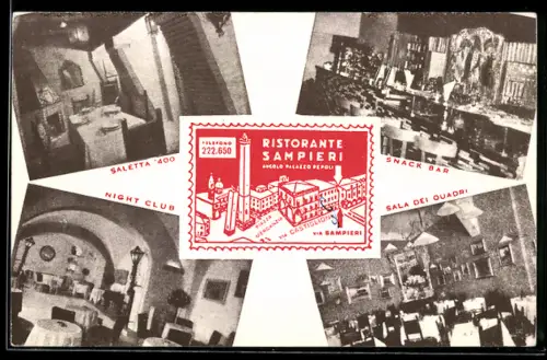 AK Bologna, Ristorante Sampieri con saletta, snack bar, night club e sala dei quadri