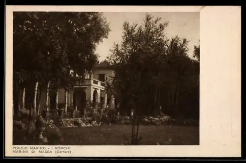 AK Marina di Massa /Ronchi, Poggio Marino, vista del giardino e dell`edificio tra gli alberi