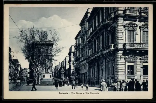 AK Catania, Via Etnea e Via Caronda mit belebter Strassenszene