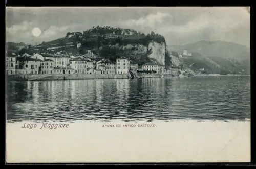 Mondschein-AK Arona /Lago Maggiore, Arona ed antico castello