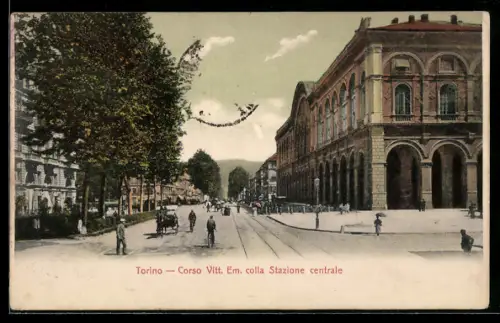 AK Torino, Corso Vittorio Emanuele con la Stazione centrale