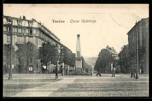 AK Torino, Corso Valentino con monumento e edifici storici