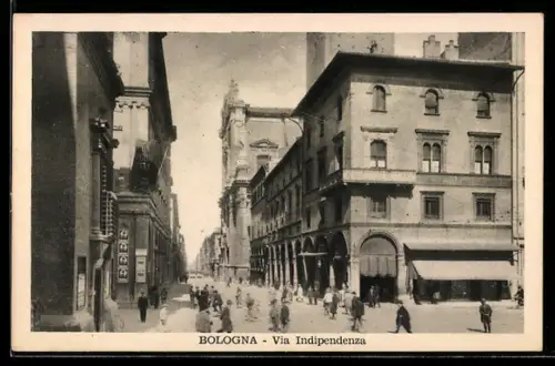 AK Bologna, Via Indipendenza con edifici e passanti