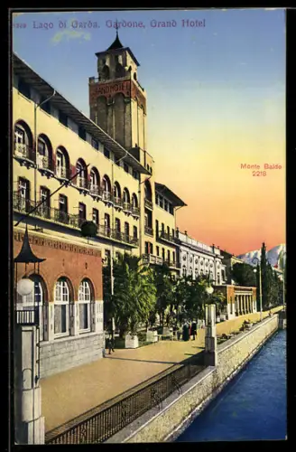 AK Gardone /Lago di Garda, Grand Hotel e Monte Baldo al tramonto