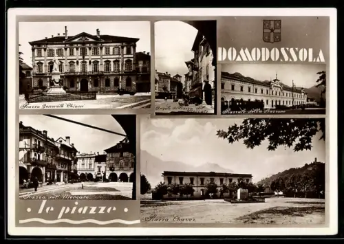 AK Domodossola, Collage di piazze e edifici storici