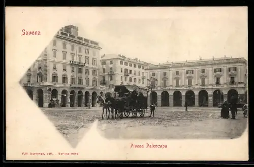 AK Savona, Piazza Paleocapa con carrozza trainata da cavalli