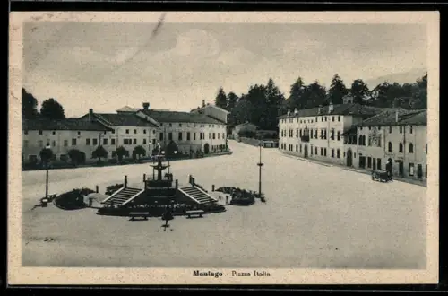 AK Maniago, Piazza Italia con fontana e edifici storici