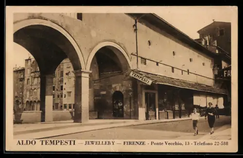 AK Firenze, Ponte Vecchio con gioielleria e passanti