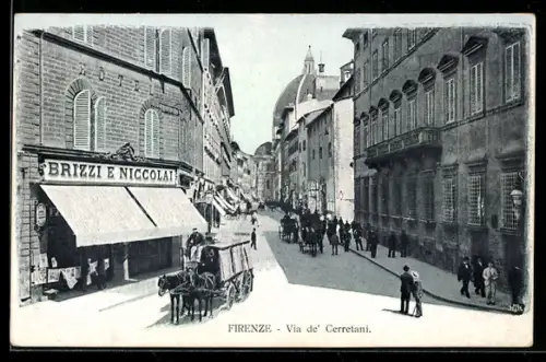 AK Firenze, Via de` Cerretani con cavalli e carrozze