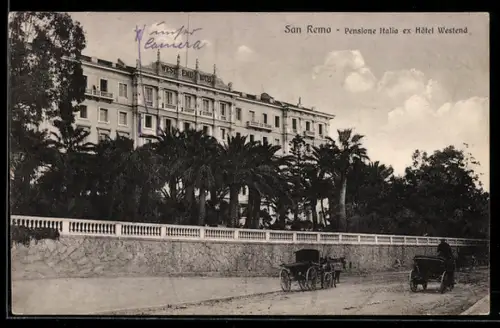 AK San Remo, Pensione Italia ex Hôtel Westend con carrozze