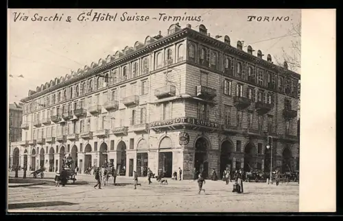 AK Torino, Via Sacchi & Gd. Hôtel Suisse-Terminus