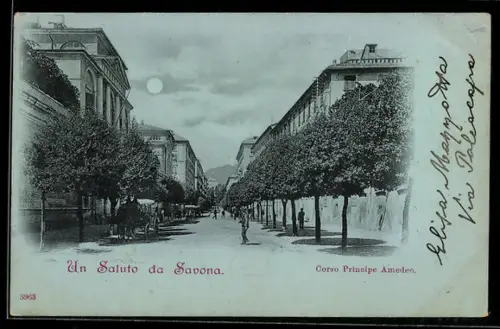 Mondschein-AK Savona, Corso Principe Amedeo
