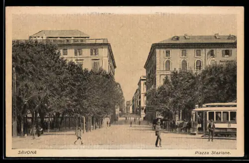 AK Savona, Piazza Stazione, Strassenbahn