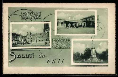 AK Asti, Burg, Hof, Denkmal