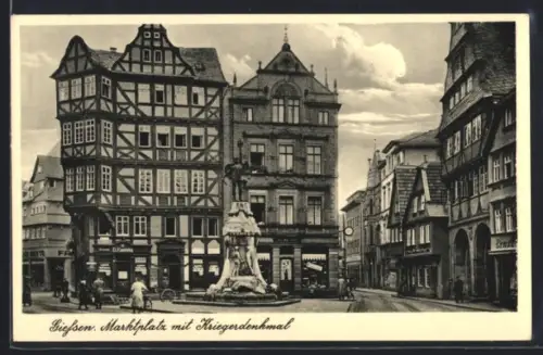 AK Giessen, Marktplatz mit Kriegerdenkmal