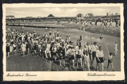 AK Büsum, Urlaubergruppe bei der Wattenpolonaise