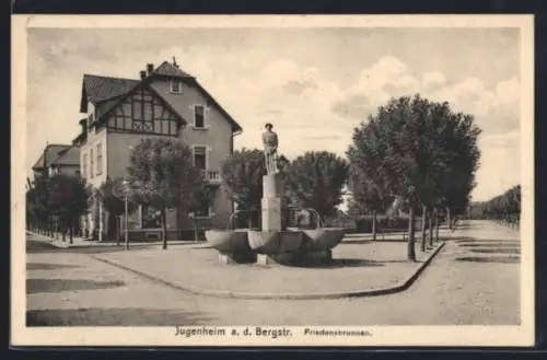 AK Jugenheim a. d. Bergstr., Friedensbrunnen, Strassenpartie