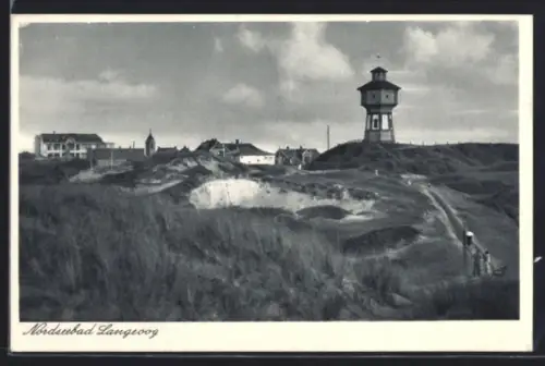 AK Langeoog, Wasserturm, Dünen, Häuser
