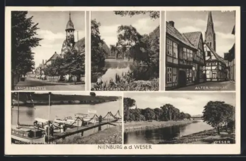 AK Nienburg a. d. Weser, Lange Strasse, Stadtgraben, Alter Winkel, Motorbootanleger, Weser