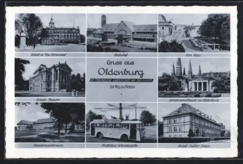 AK Oldenburg /Hunte, Bahnhof, Trollibus Wendestelle, Haus