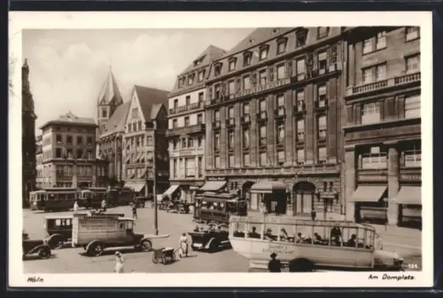 AK Köln, Am Domplatz mit Excelsior Hotel, Omnibus, Strassenbahn