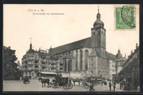 AK Cöln a. Rh., Bahnhofplatz, Jesuitenkirche