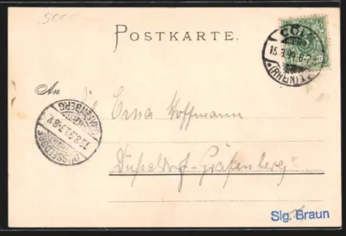 Lithographie Köln, Dom, Gross St. Martin, Rheinschiffe