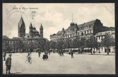 AK Köln a. Rh., Neumarkt, Panorama mit Kirche