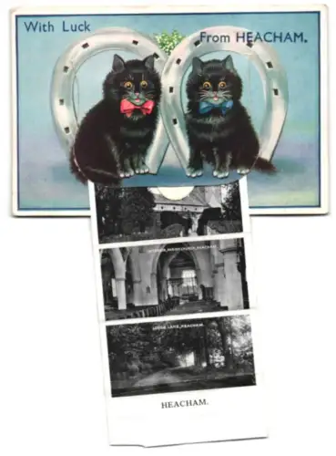 Leporello-AK Heacham, Hall, Church, and Interior of the Parish Church