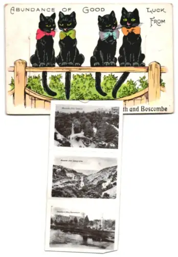 Leporello-AK Boscombe, West Cliff and Pier, Zig-Zag Walk, and the Sands