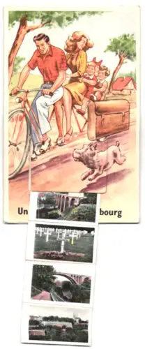 Leporello-AK Luxemburg, Verschiedene Ortspartien mit Friedhof, Kirche, Viadukt und Brücke