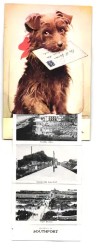 Leporello-Künstler-AK Margaret Tempest: Southport, Bathing Pool, Floral Hall and Miniature Railway