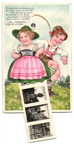 Leporello-AK Innsbruck, Totalansicht mit Berg Isel, Partie in der Maria Theresienstr., Innbrücke