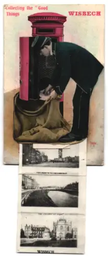 Leporello-AK Wisbech, River Nene, Bandstand in the Park, High Street