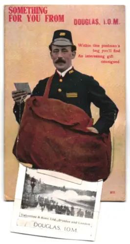 Leporello-AK Douglas, Victoria Pier, The Promenade, Strassenbahn, Postbote