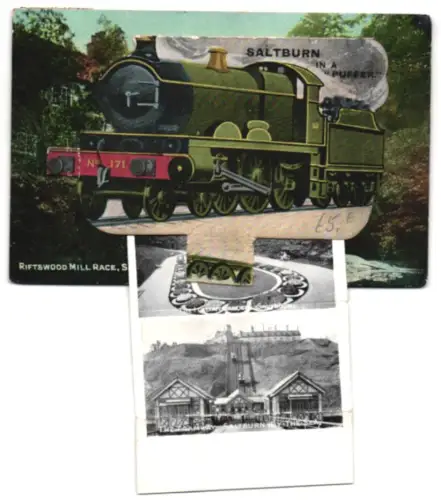 Leporello-AK Saltburn-by-the-Sea, Riftswood Mill, Promenade, The Tramway