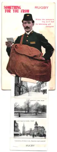 Leporello-AK Rugby, Whitehall, Clock Tower & Church, The Chapel, Postbote