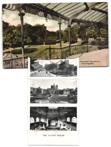 Leporello-AK Harrogate, The Kursaal Gardens, Crescent Gardens, The Royal Baths