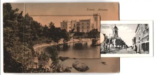 Leporello-AK Trieste, Miramar, Faro, Porto, Opicina