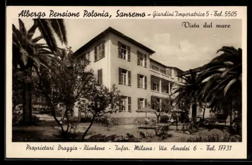 AK Sanremo, Albergo Pensione Polonia, Giardini Imperatrice 5