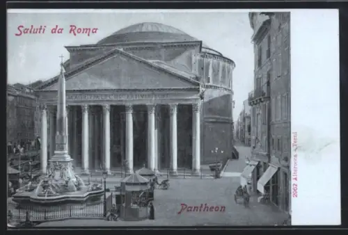 AK Roma, Pantheon con obelisco e fontana in piazza