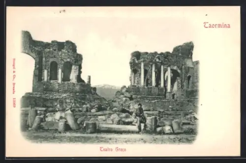 AK Taormina, Teatro Greco con rovine antiche e paesaggio suggestivo