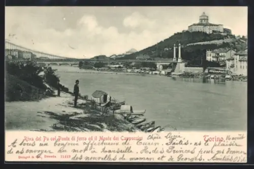 AK Torino, Riva del Po col Ponte di ferro ed il Monte dei Cappuccini